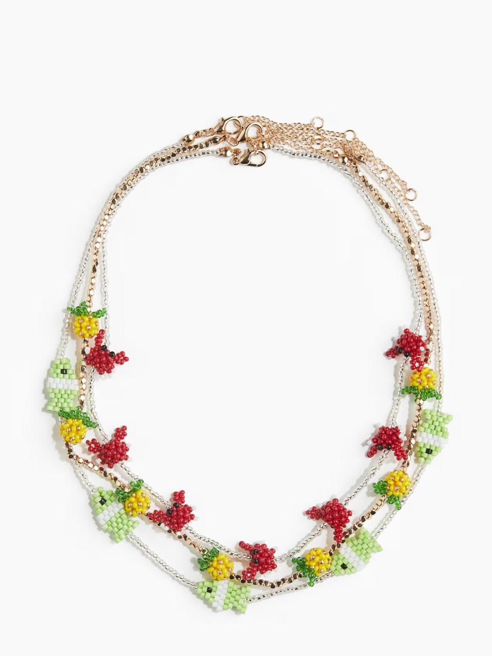 H&M Multi-Strand Beaded Floral Necklace - Red, Yellow & Light Green